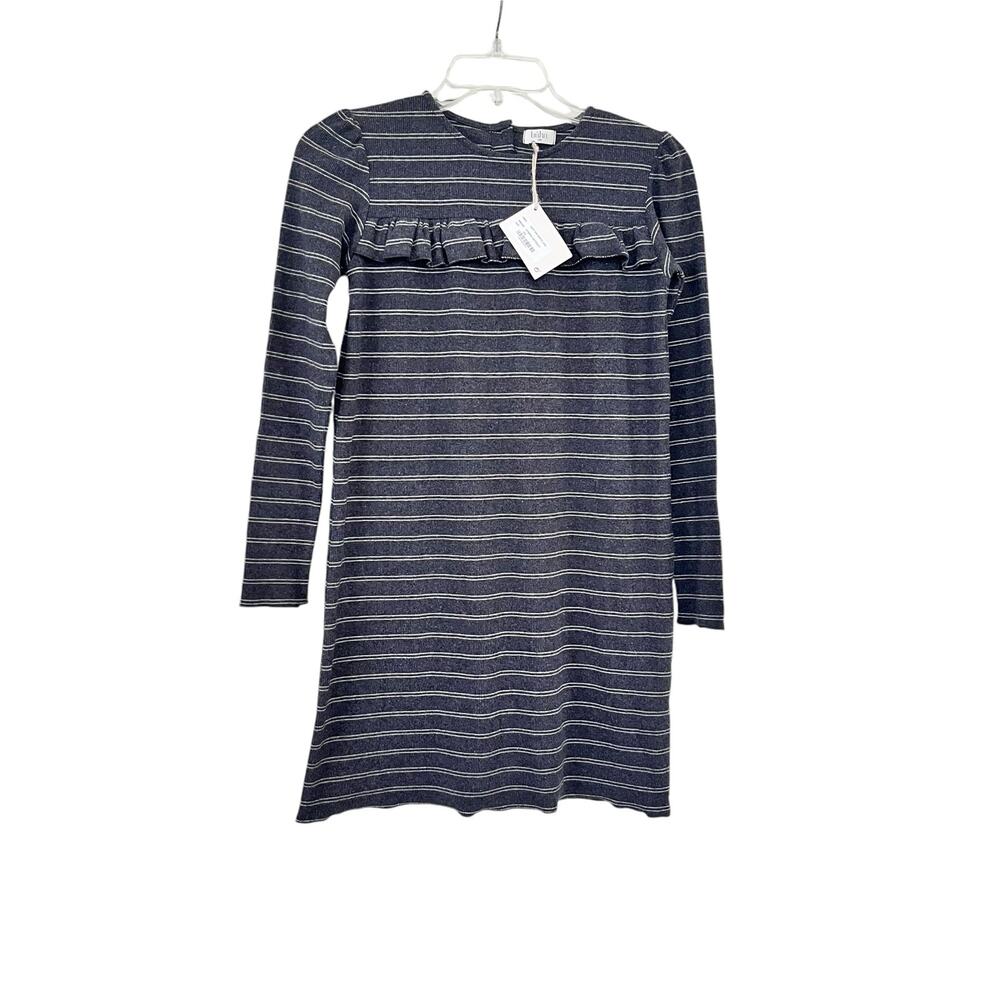 Buho Barcelona Girls Gray Striped Ribbed Ruffle Dress Size 10 NWT